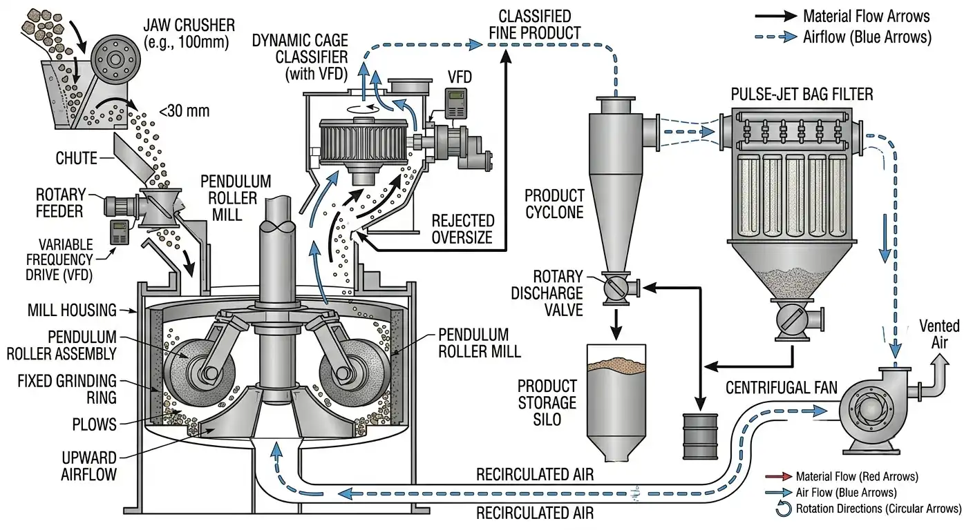 Process flow diagram of pendulum mill circuit