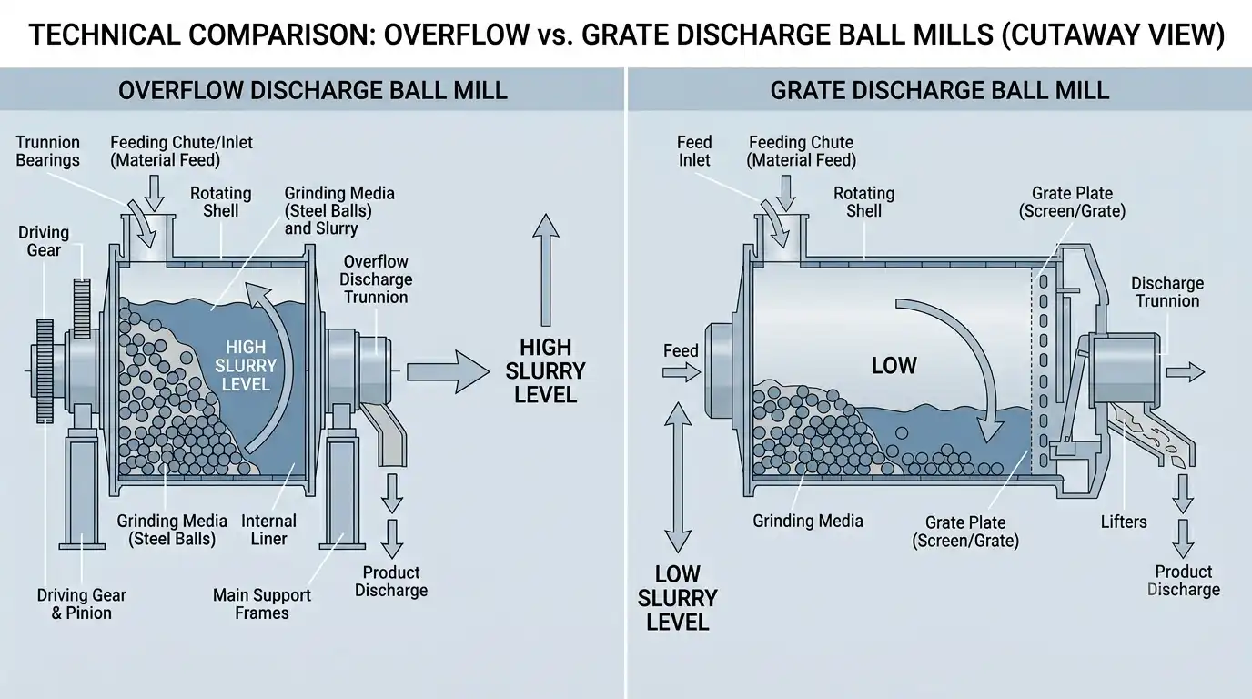 comparing overflow discharge and grate discharge ball mills