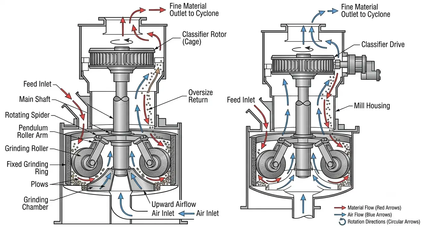 illustration of a pendulum roller mill