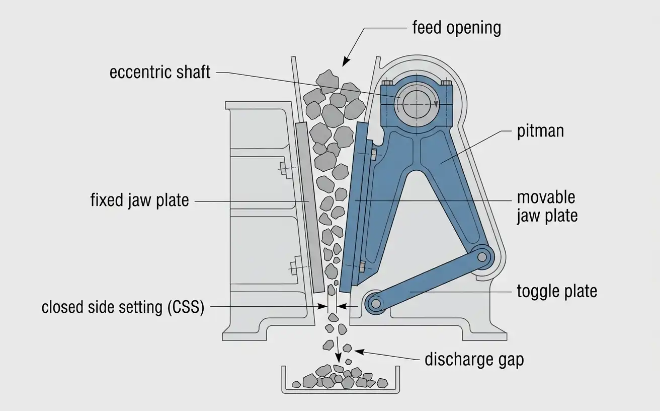 cross-section diagram of a jaw crusher