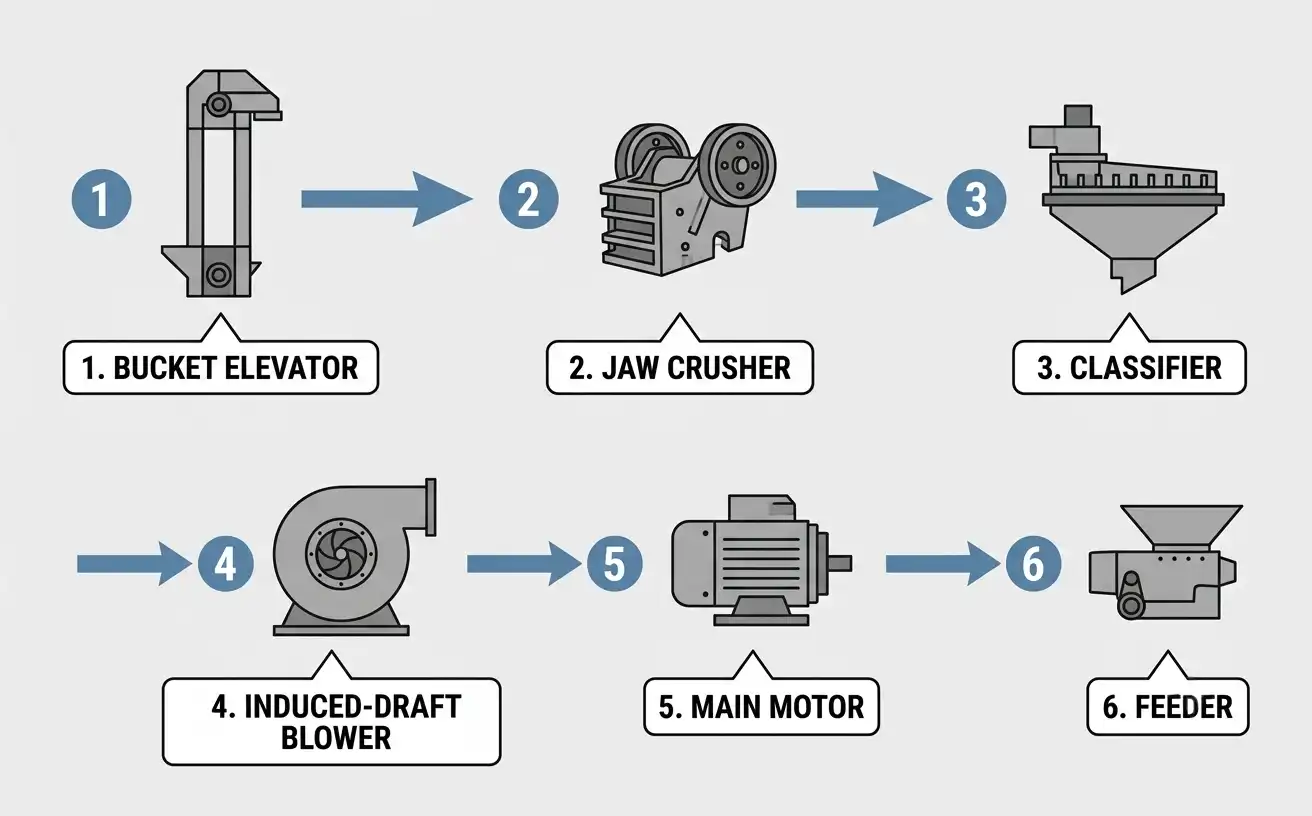 numbered flowchart of the six-step startup procedure