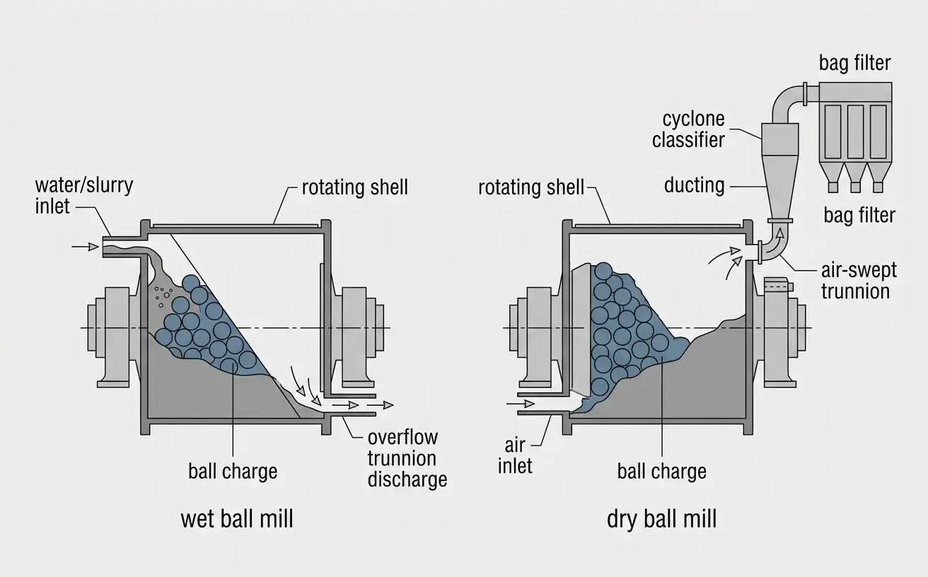 overflow slurry discharge with air-swept dry discharge
