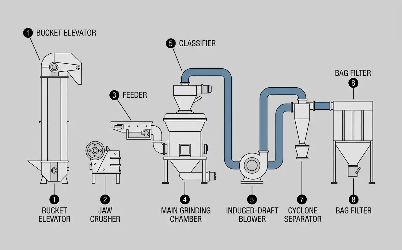 layout diagram of the six main circuit components in startup sequence order