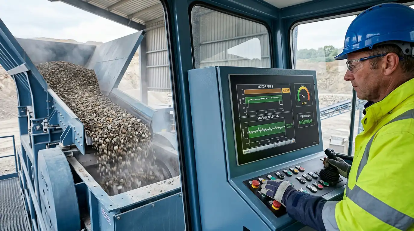 Operator operating a jaw crusher