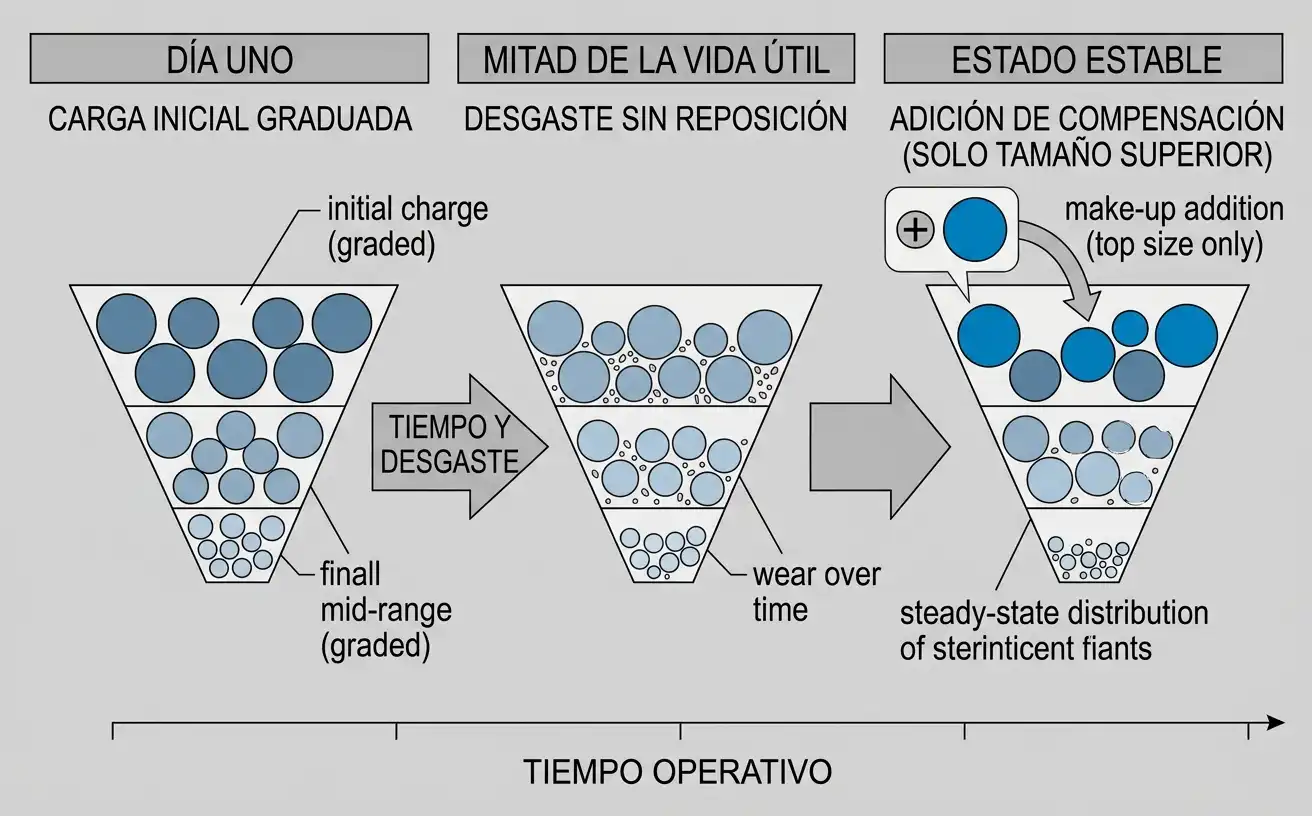 a ball mill charge at three stages