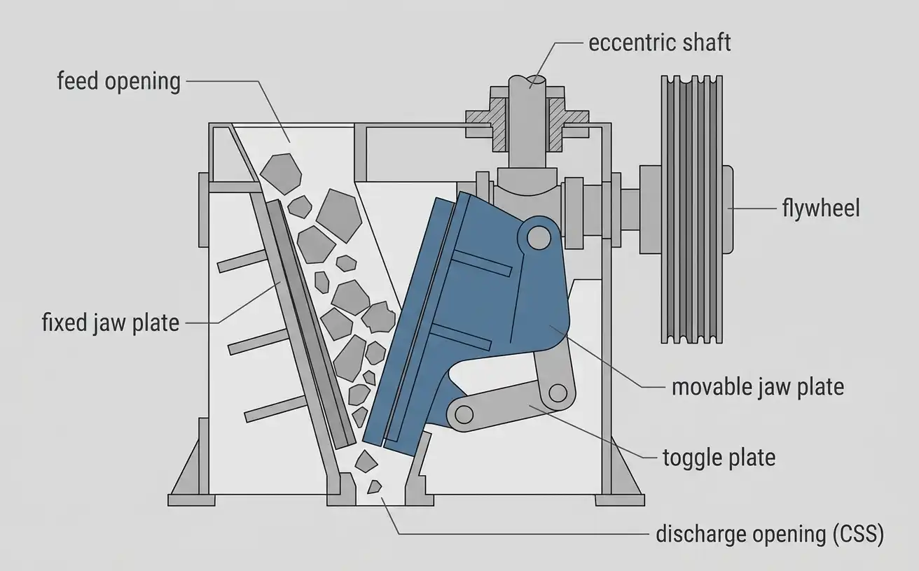 cross-section diagram of a PE jaw crusher
