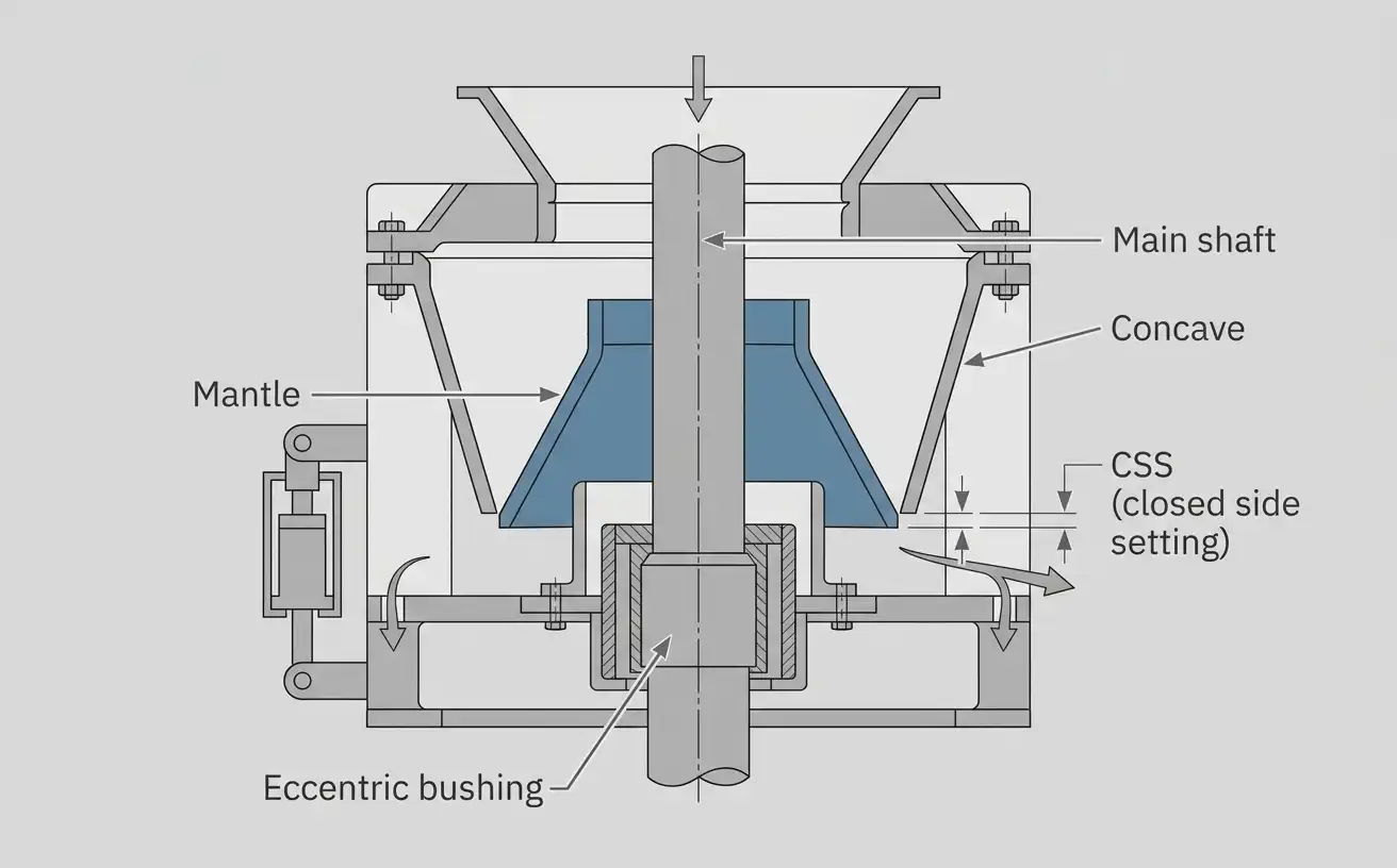 cross-section diagram of a cone crusher