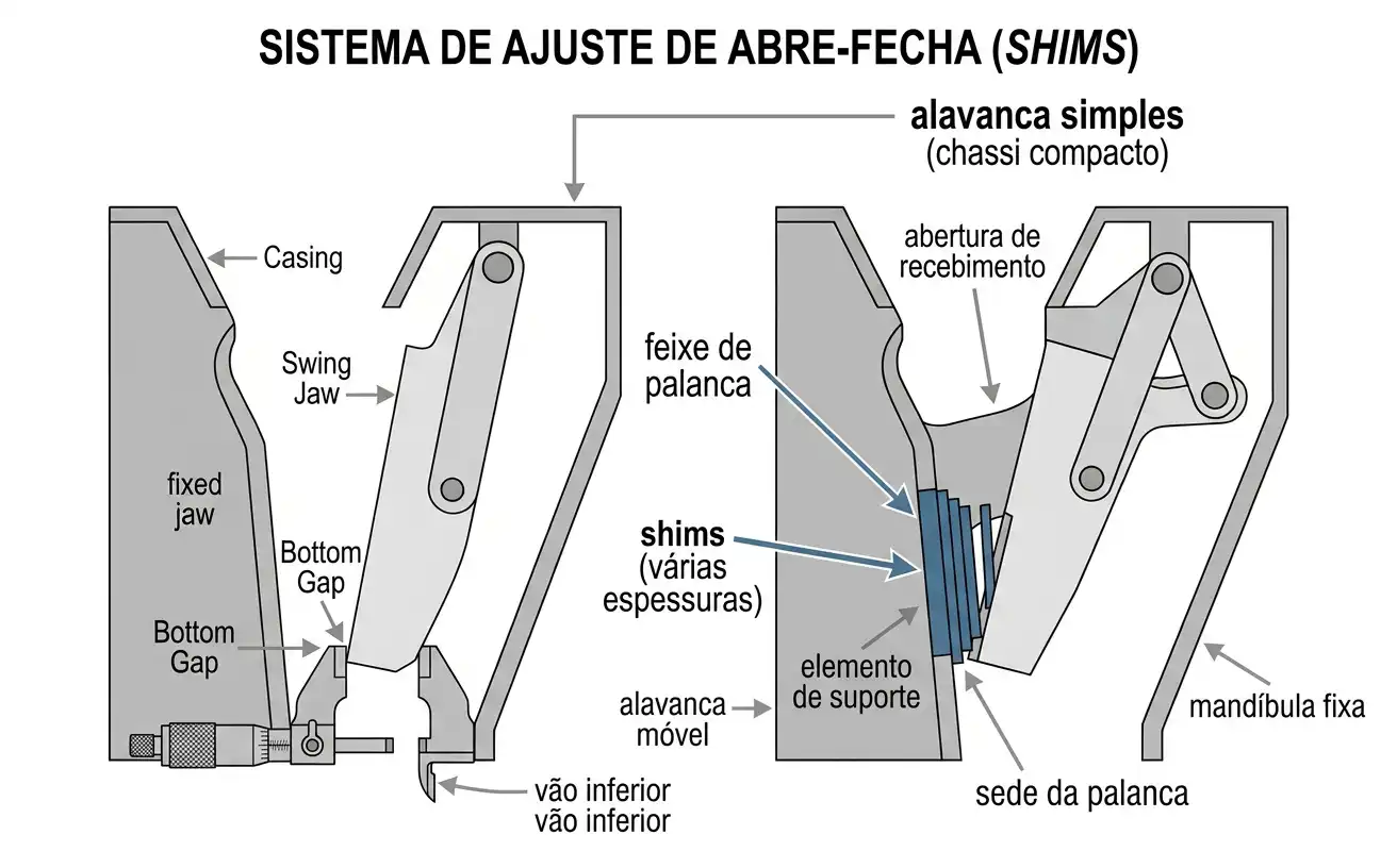 Shims installed between the toggle beam and supporting element for mechanical CSS adjustment