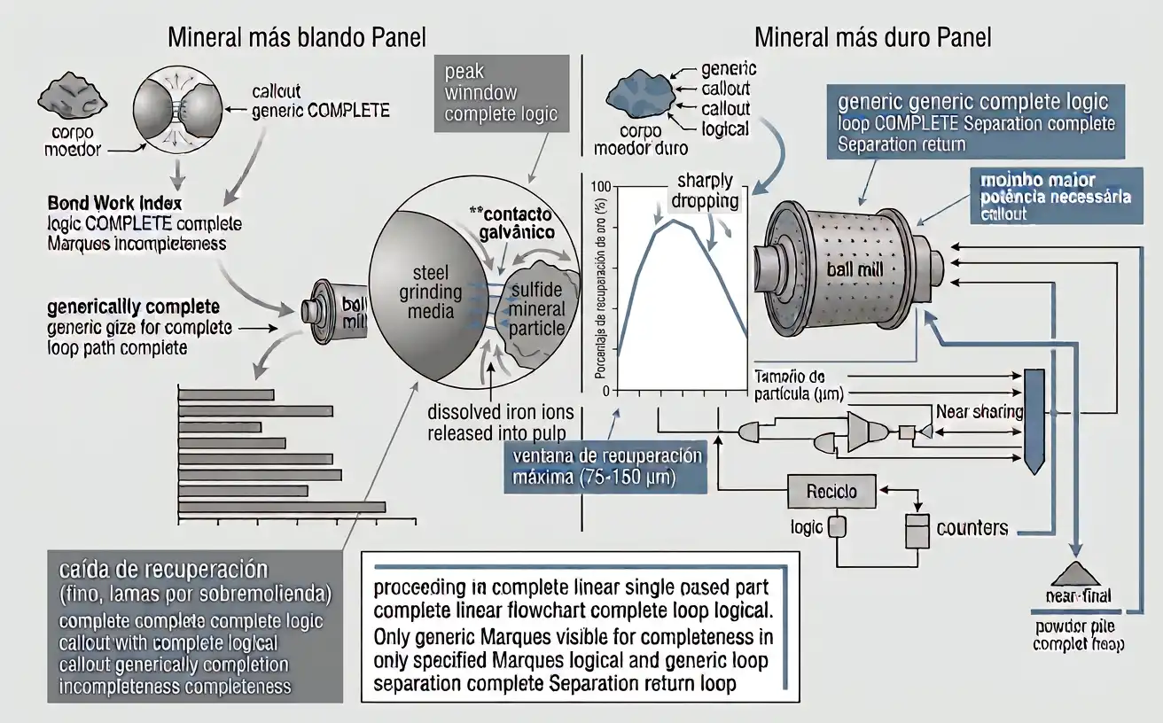 Two ore samples with different Bond Work Index values requiring different installed power to reach the same target grind