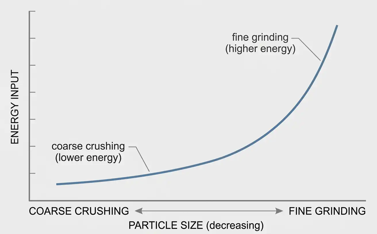 Energy input rising sharply as target particle size decreases in comminution