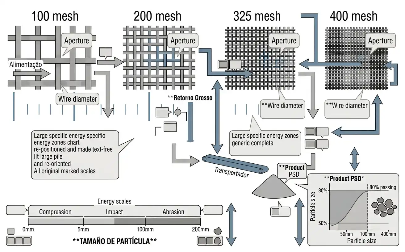 100, 200, 325 and 400 mesh sieve apertures