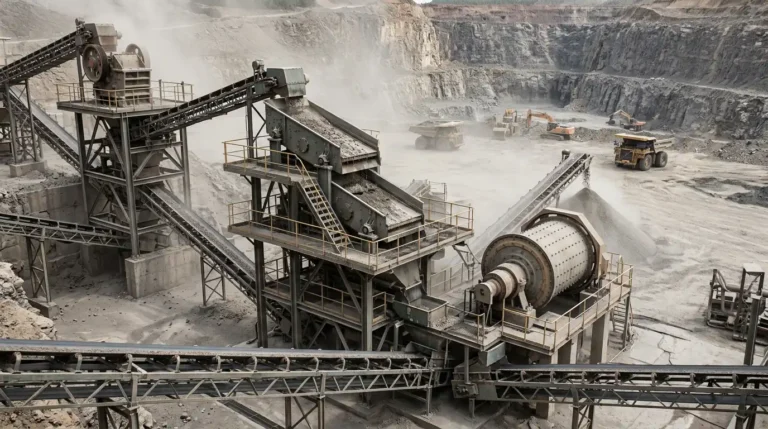 Crushing and grinding plant showing open and closed circuit material flow
