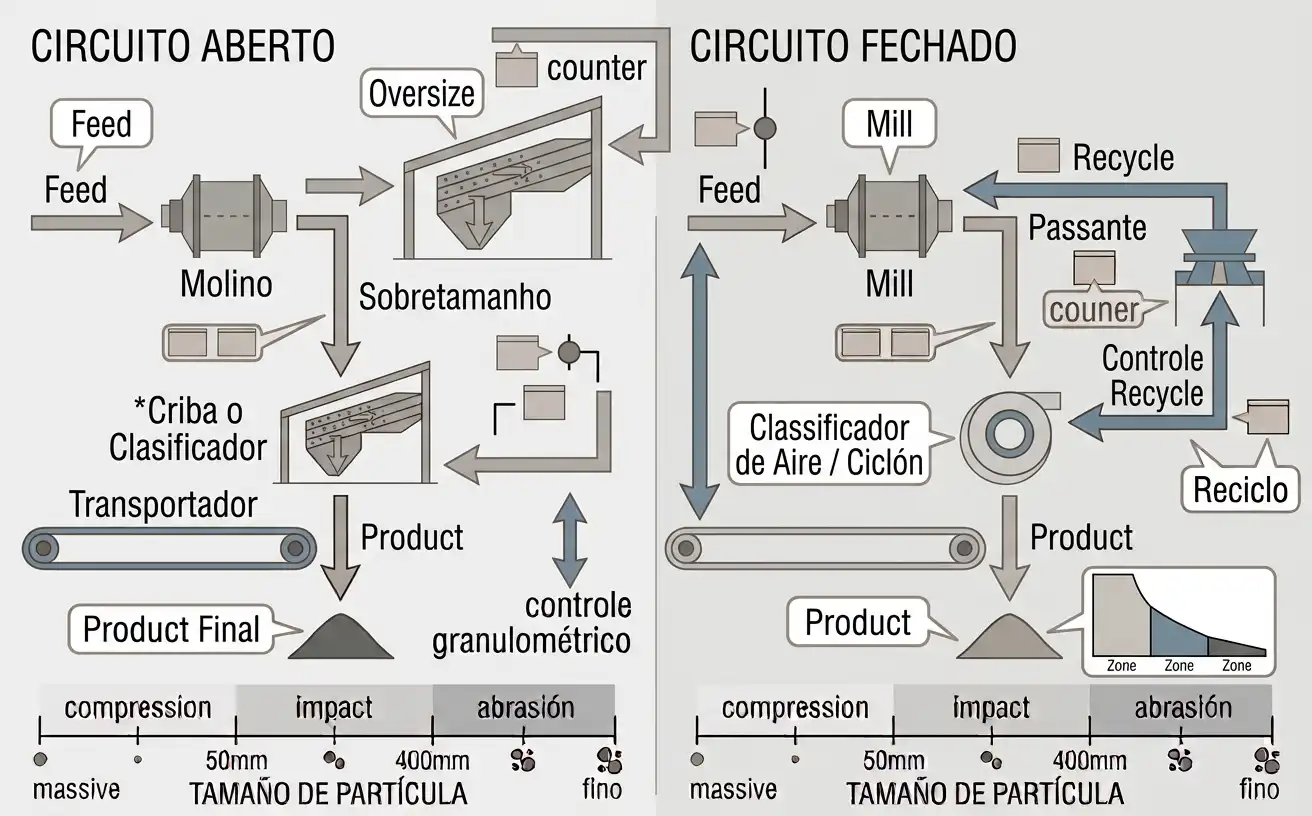 Open and closed circuit flow diagram showing product discharge and oversize recycle