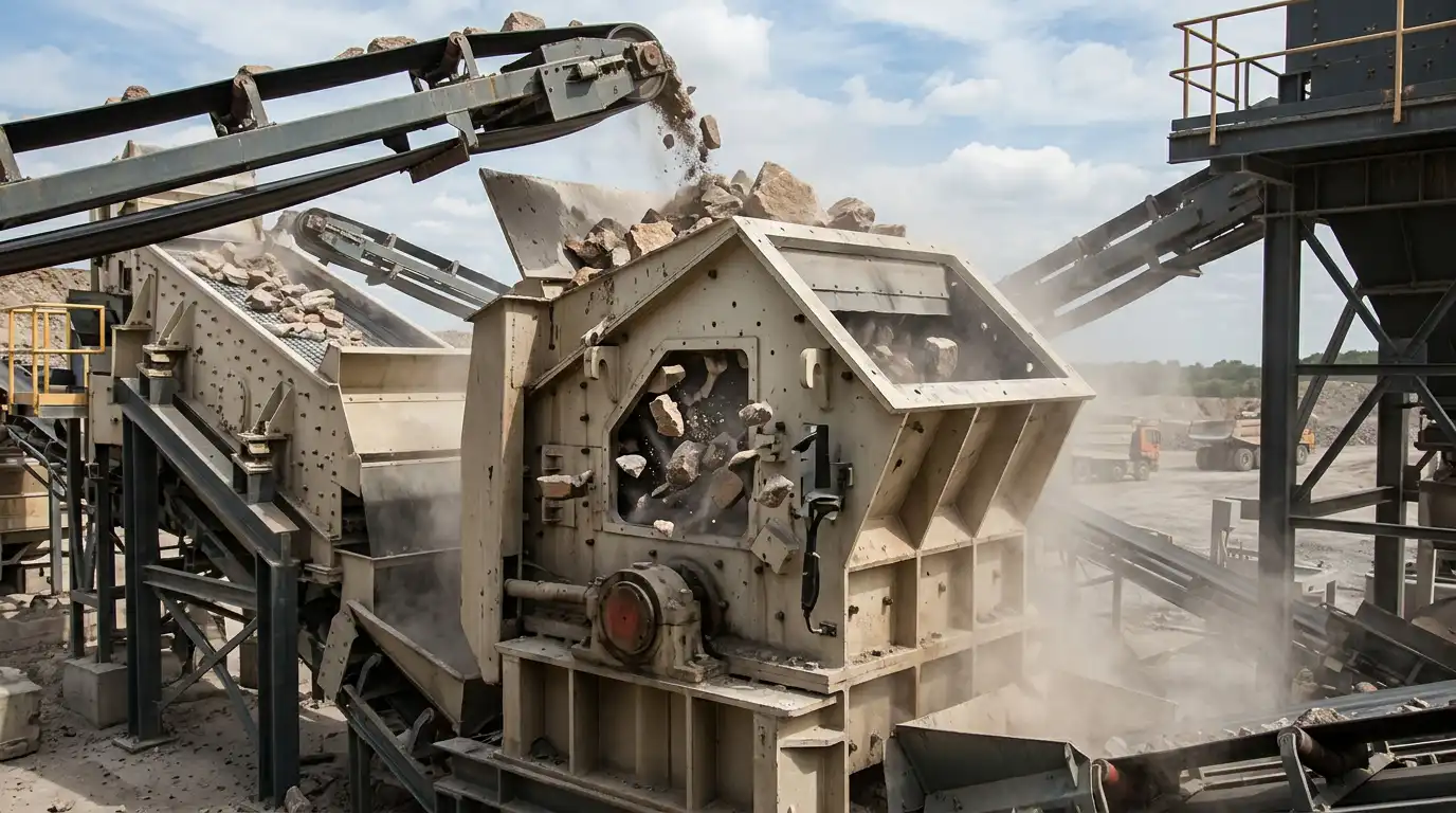 PF impact crusher processing rock on a quarry crushing line