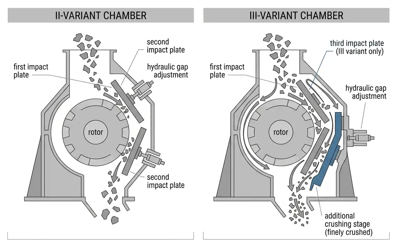PFW III variant third impact plate chamber compared to the standard two-plate layout