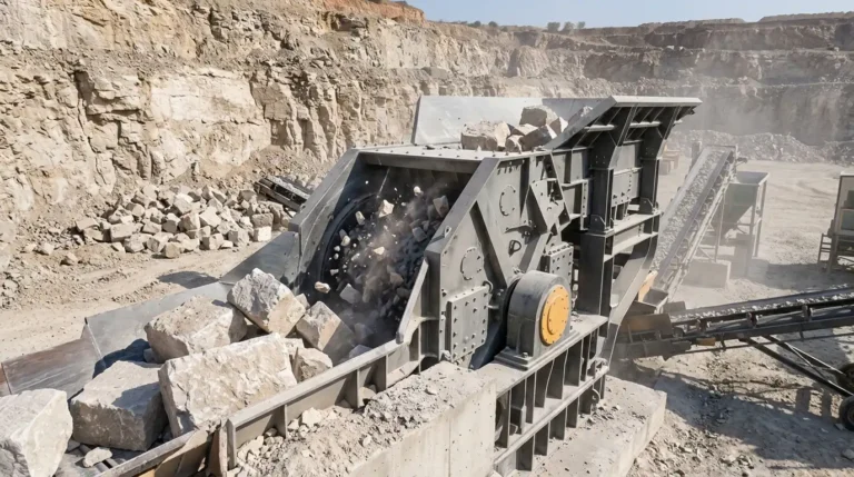 Primary impact crusher processing limestone directly from the quarry face
