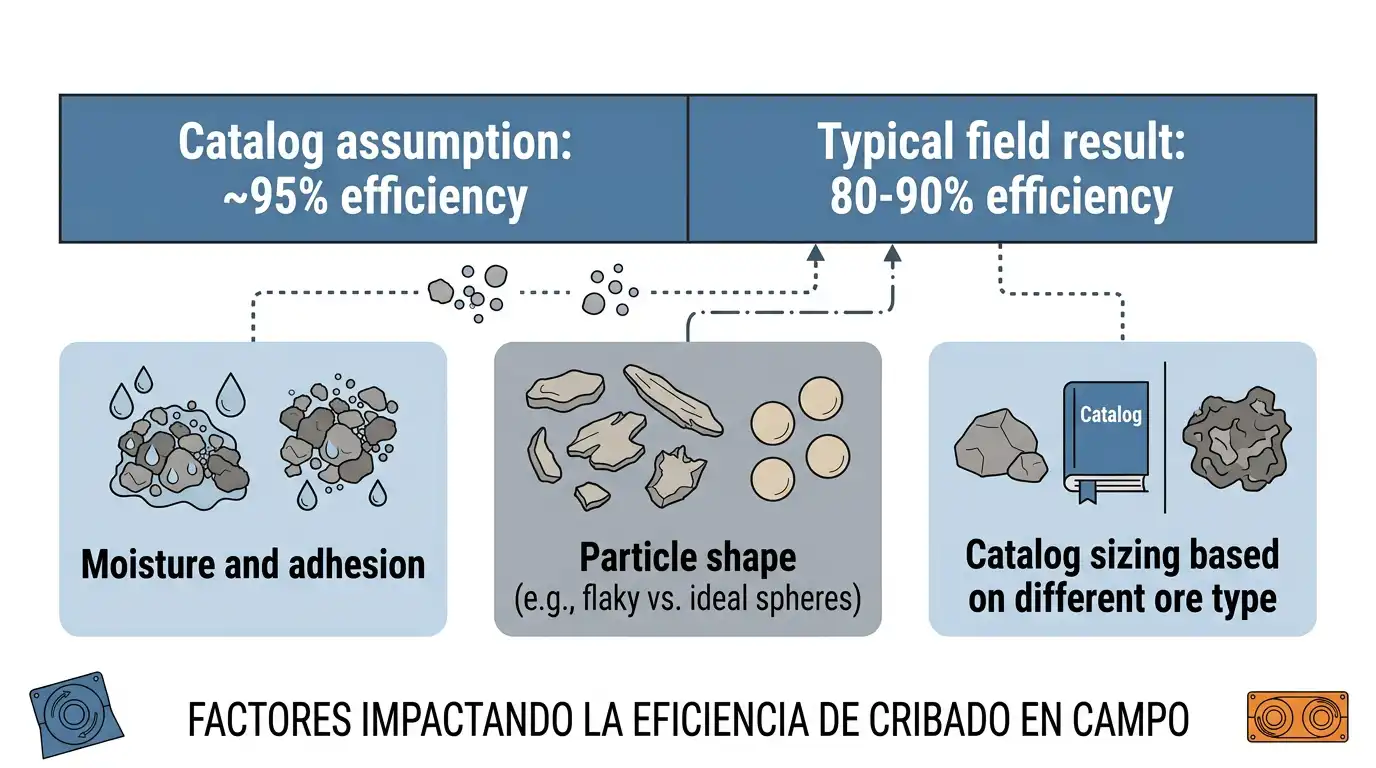 Infographic comparing catalog screening efficiency assumptions against typical field results and their main causes