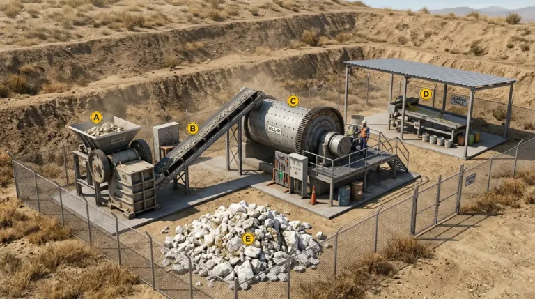 Small gold ore plant with jaw crusher and mill